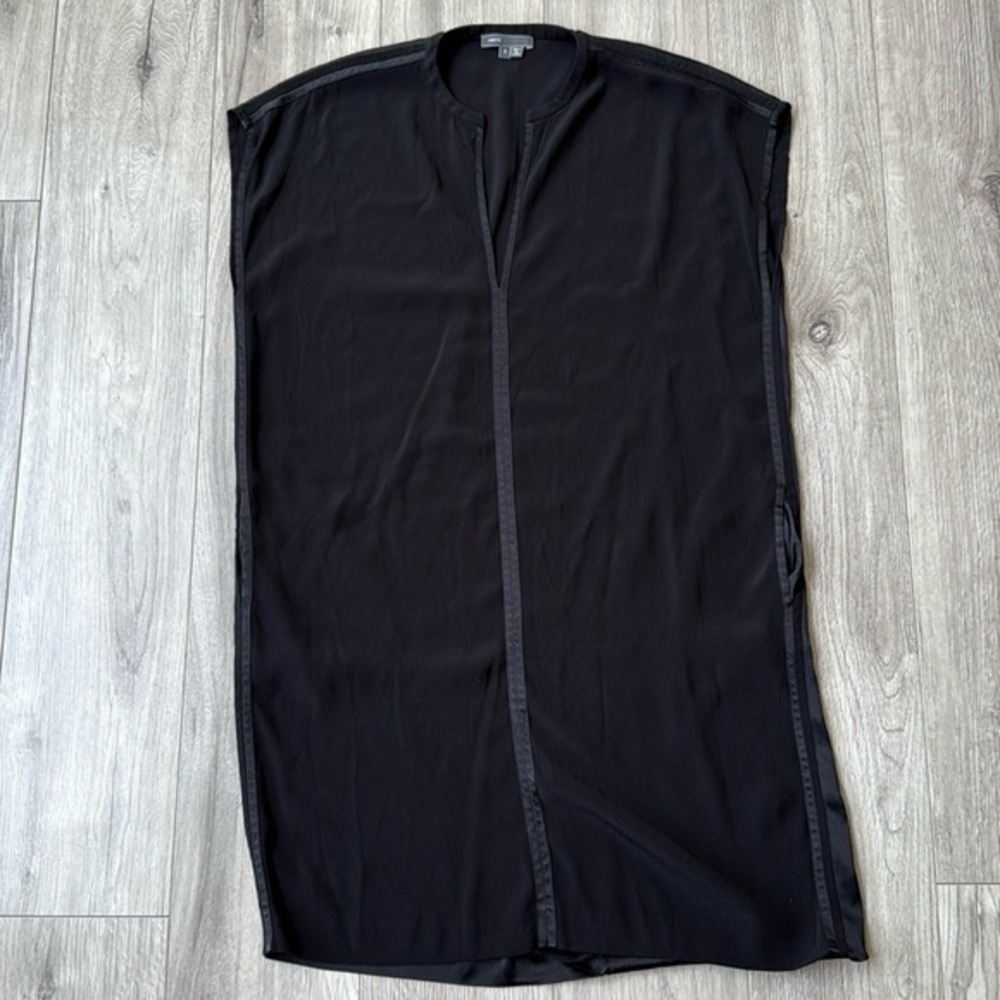 Vince Boxy Mini Dress with Piping and Pockets